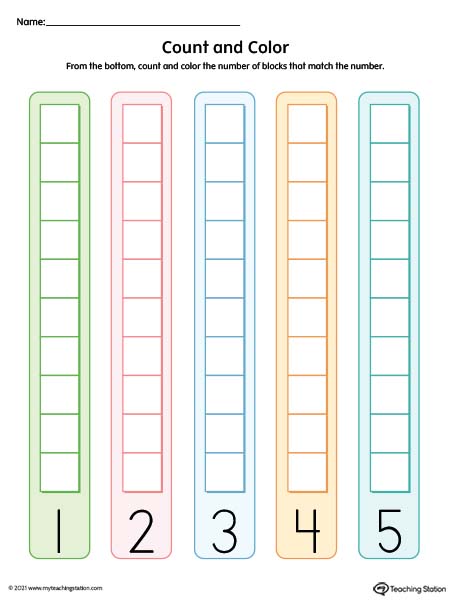 Count and Color Numbers 1-5 Printable Worksheet (Color)