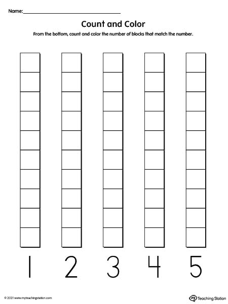 Count and Color Numbers 1-5 Printable Worksheet
