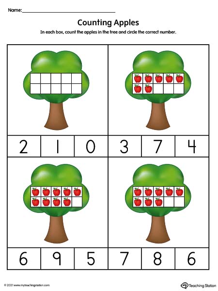 Counting Numbers Using Ten Frame Worksheet (Color)