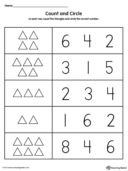 Counting Numbers 1-10 Worksheet: Triangles