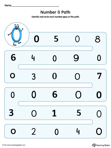 Different Number Styles Worksheet: 0 (Color)