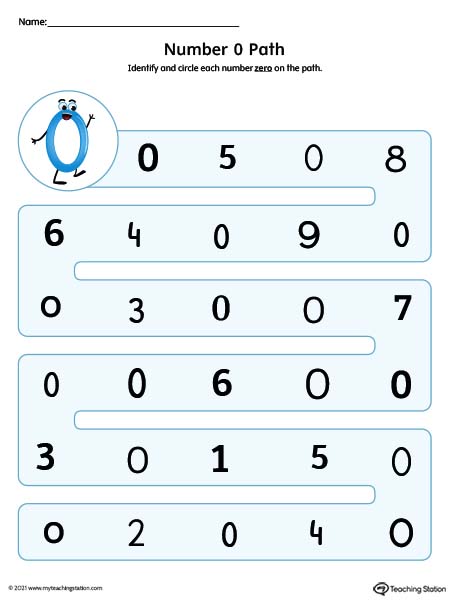 Practice number recognition using different variations in this preschool worksheet. Featuring number zero. Available in color.