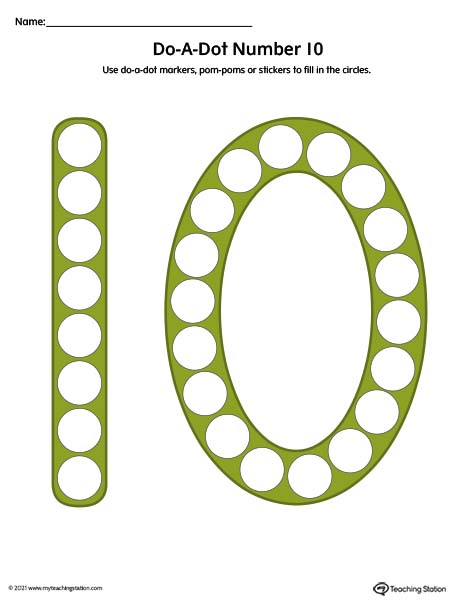 Do-A-Dot Number 10 Printable Worksheet (Color)