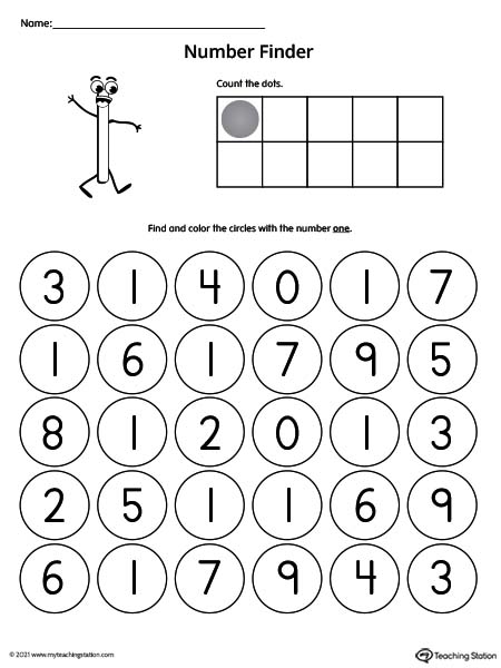 number recognition worksheet find the number 1 myteachingstation com