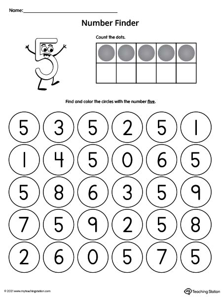 Number Recognition Worksheet Find The Number 5 MyTeachingStation