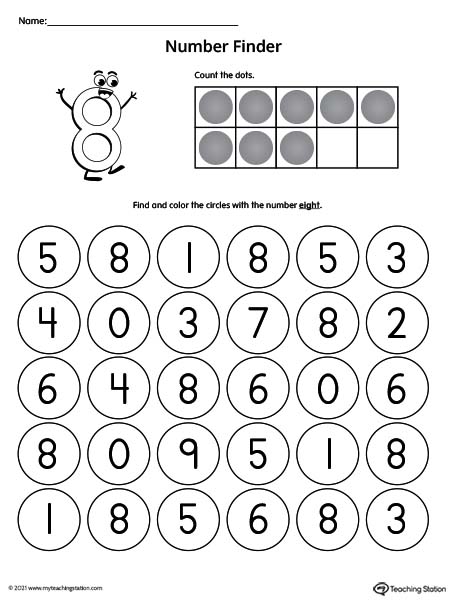 Number Recognition Worksheet: Find the Number 8 | MyTeachingStation.com