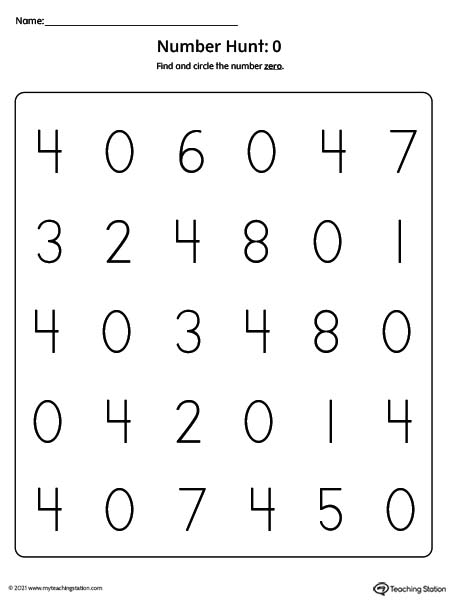 Number Recognition Worksheet: Find and Circle Number 0