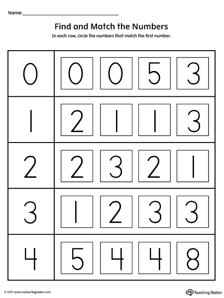 Find and Match the Numbers Worksheet