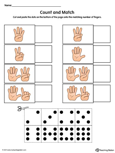 Finger Counting and Number Match Worksheet (Color)