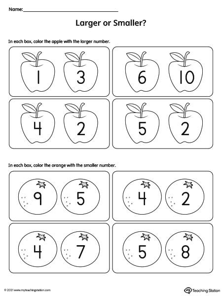 Larger vs. Smaller Number Comparison Worksheet for Preschool