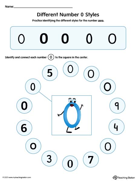 Number 0 Variations Worksheet (Color)