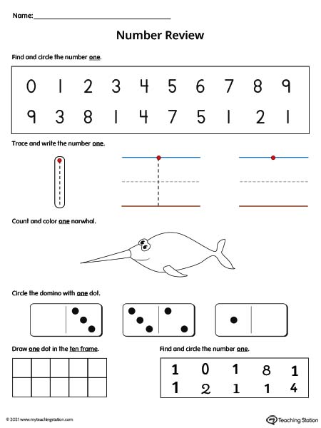 Number 1 Review Worksheet (Color)