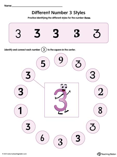 number 3 variations worksheet color myteachingstation com