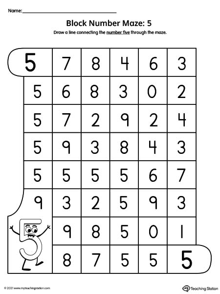 Practice number recognition with this number maze worksheet for kids.
