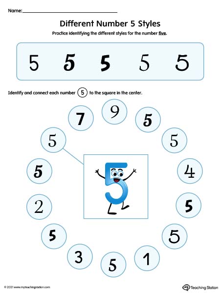 Number 5 Variations Worksheet (Color)