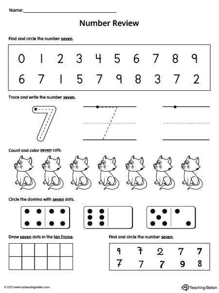Number 7 Review Worksheet | MyTeachingStation.com