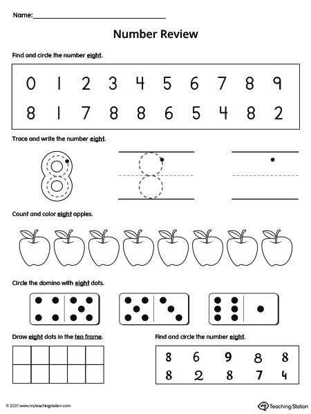 Number 8 Review Worksheet | MyTeachingStation.com