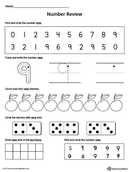 Number 9 Review Worksheet