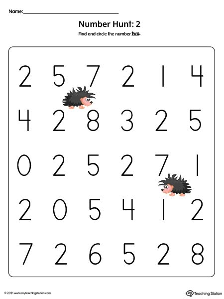 Number Recognition Worksheet: Find and Circle Number 2 (Color)