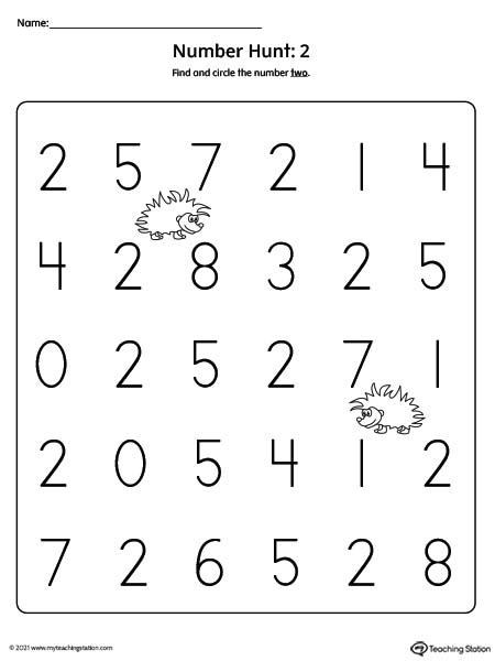 Number recognition worksheets for preschoolers. Featuring number two.