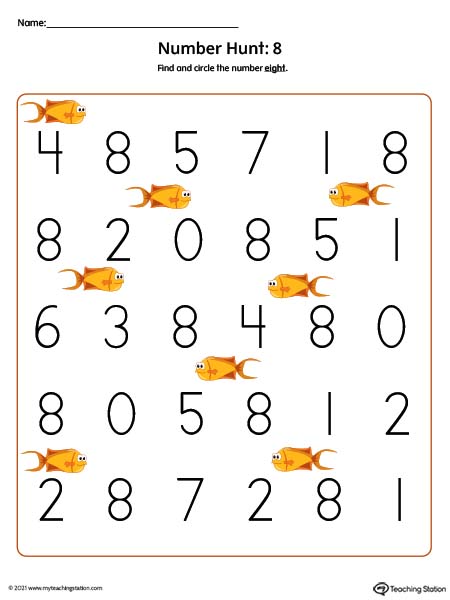 Number Recognition Worksheet: Find and Circle Number 8 (Color)