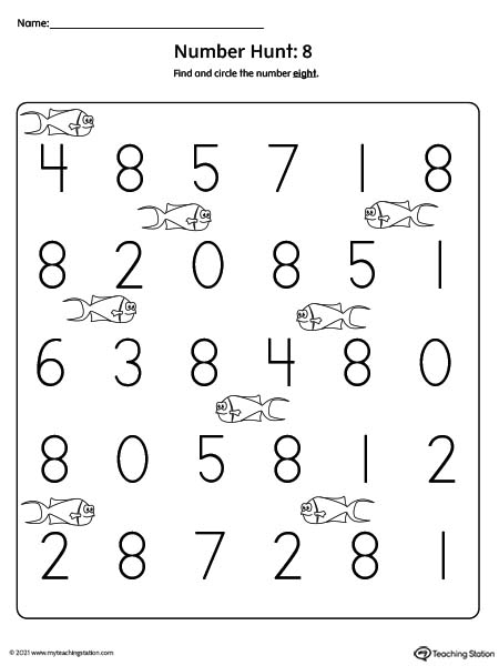 Number Recognition Worksheet: Find and Circle Number 8