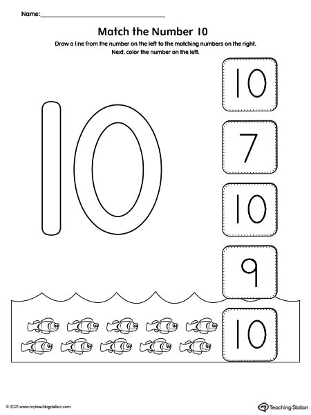 Match the Number Printable Worksheet: 10