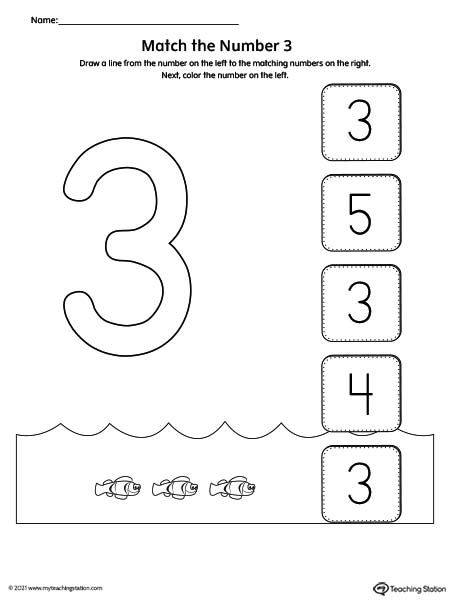 Match the Number Printable Worksheet: 3