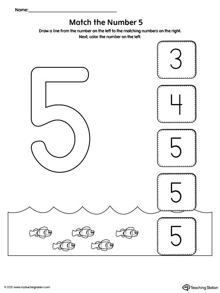 Match the Number Printable Worksheet: 5