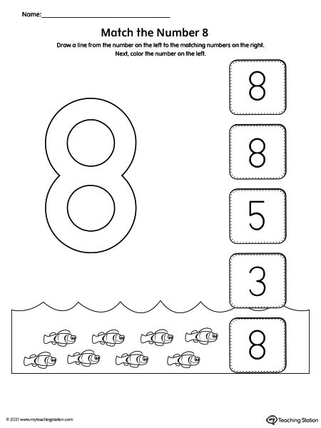 Match the Number Printable Worksheet: 8