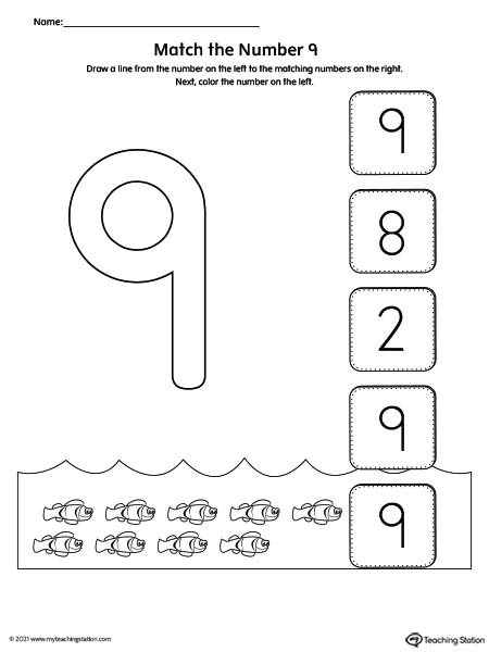 Match the Number Printable Worksheet: 9 | MyTeachingStation.com