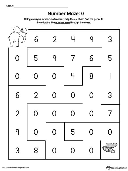 Number Maze Printable Worksheet: 0