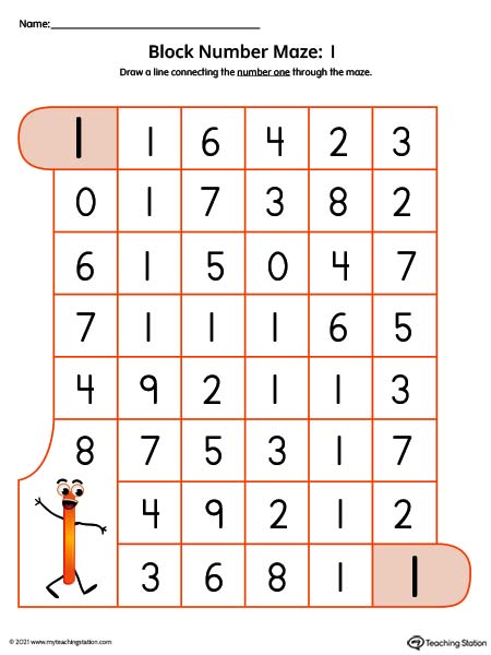 Number Maze Worksheet: 1 (Color)