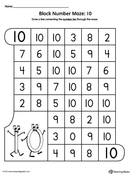 Number Maze Worksheet: 10