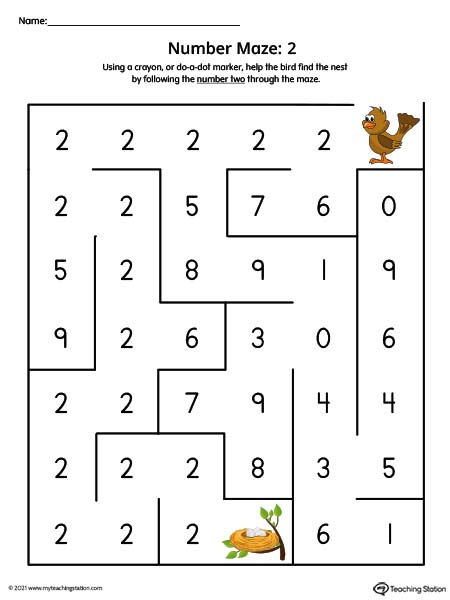 Number Maze Printable Worksheet: 2 (Color)
