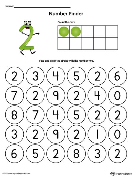 Number Recognition Worksheet: Find the Number 2 (Color)