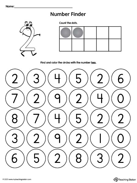 Number Recognition Worksheet: Find the Number 2