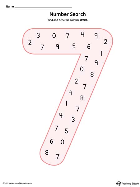 Number Search Worksheet: 7 (Color)