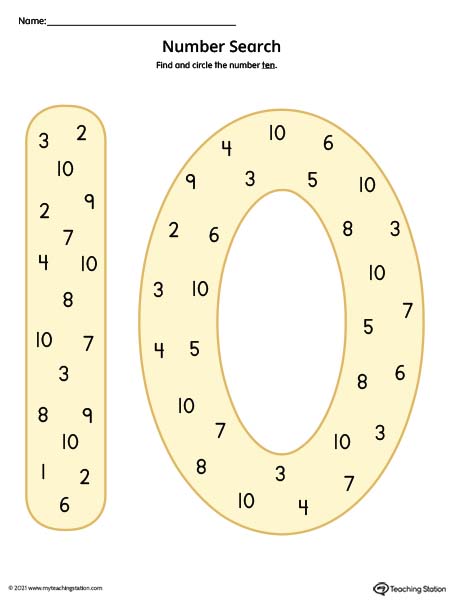 Number Search Worksheet: 10 (Color)