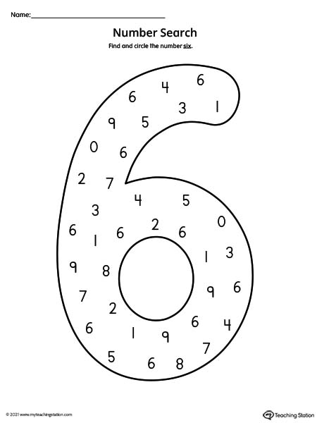 Search the number six in this printable worksheet to help practice number recognition.