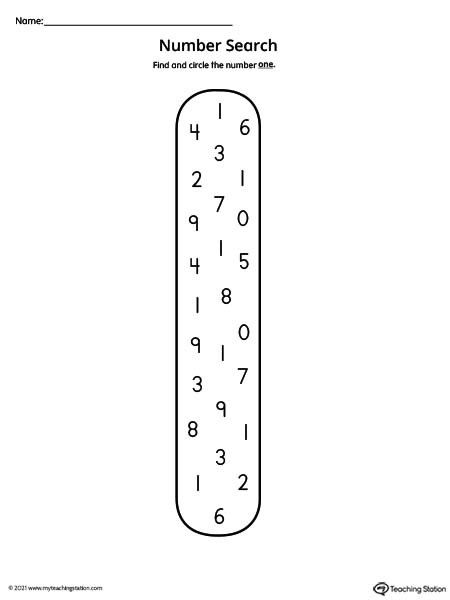 Number Search Worksheet: 1