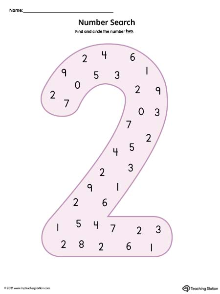 Number Search Worksheet: 2 (Color)