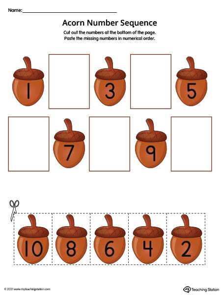 Number Sequence 1-10 Cut and Paste (Color)