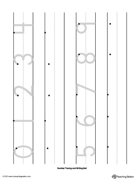 Create a re-usable number tracing mat by printing this PDF and laminating for kids to practice number formation.