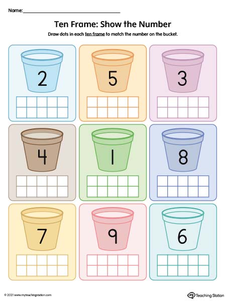 Numbers 1-10 ten frame worksheets for pre-k and kindergarteners. Available in color.
