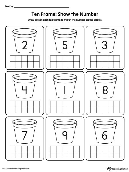 Numbers 1-10 Ten Frame Worksheet