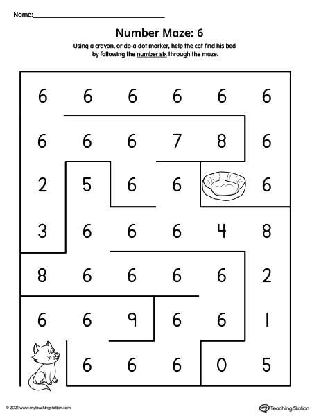 Number Maze Printable Worksheet: 6