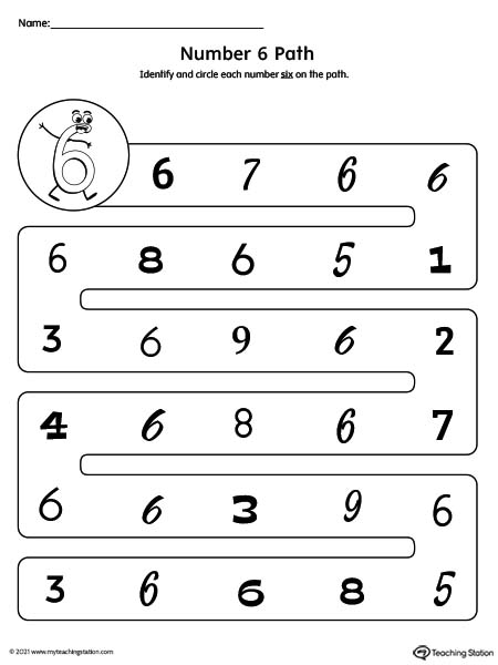 Practice the different forms of the number 6 with this printable worksheet.