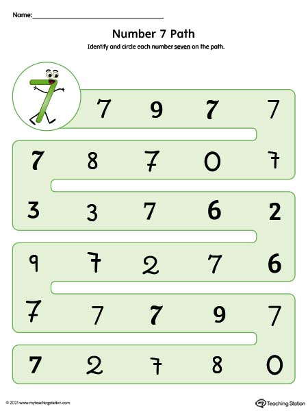 Practice the different forms of the number 7 with this printable worksheet. Available in color.
