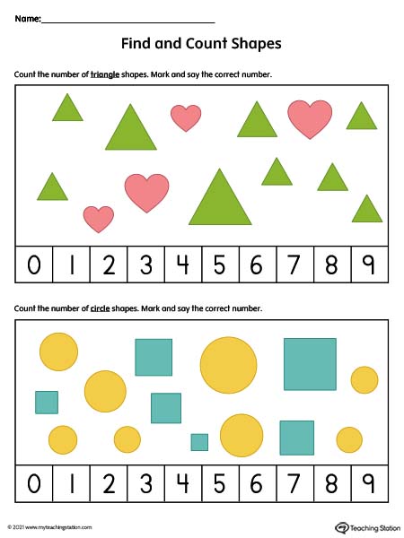 Shapes and numbers are the basic foundation of preschool math. Use these simple worksheets to help your preschooler practice indentifying and counting shapes. Available in color.